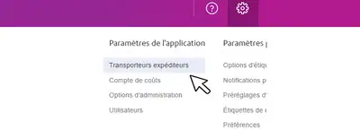 Allez dans Paramètres et cliquez sur Transporteurs expéditeurs 