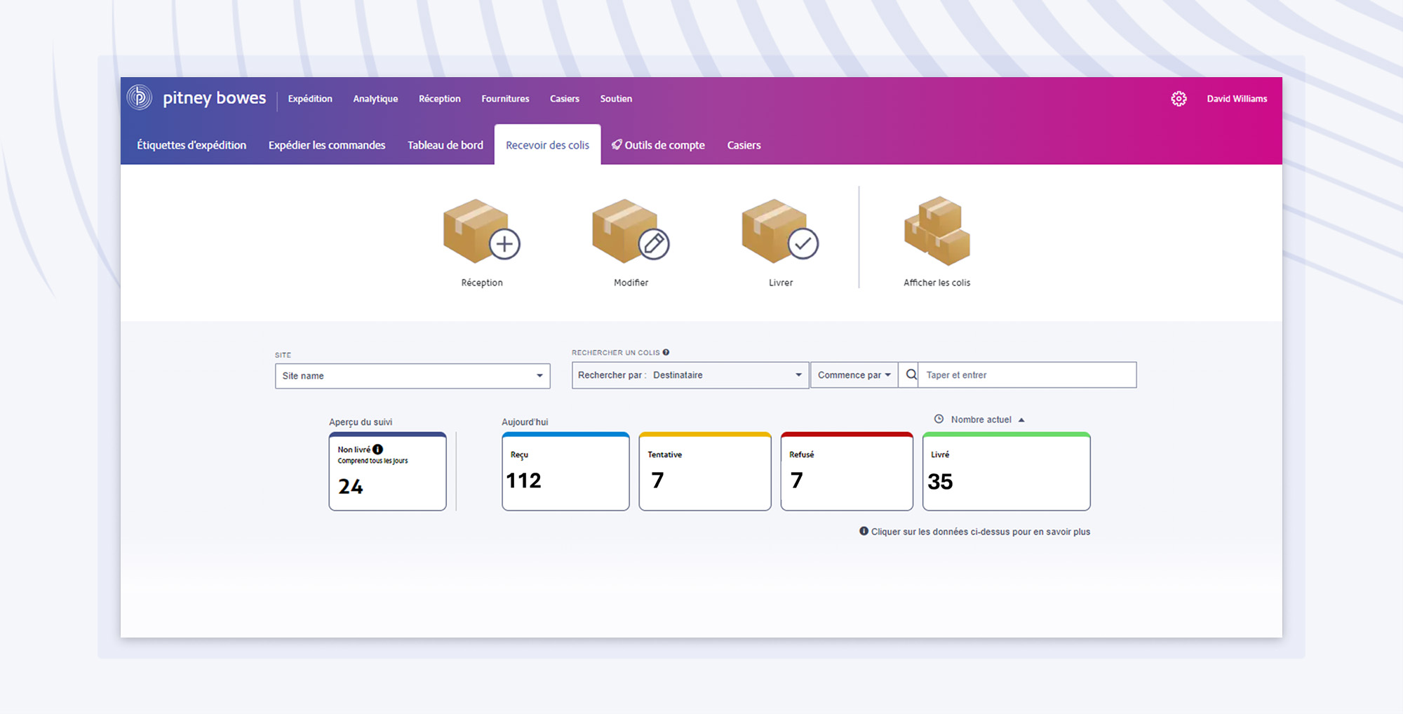 screenshot of receive packages view